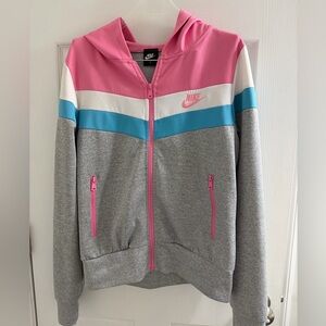 Nike Womens Hoodie Track Jacket Gray Pink Teal Large L 90s Y2K